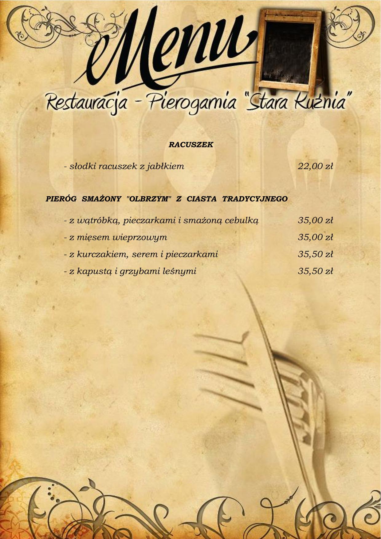 MENU. Pierogarnia Stara Kuźnia - Włoszakowice